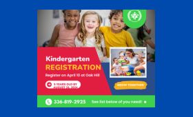  students in a classroom with information about Kindergarten registration